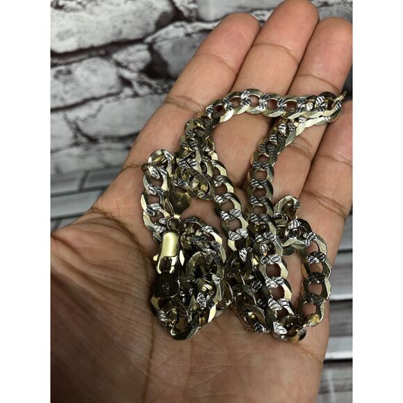925 Sterling Silver Gold Plated Italy Diamond-Cut Cuban Chain Necklace 24" 8MM - Picture 3 of 6